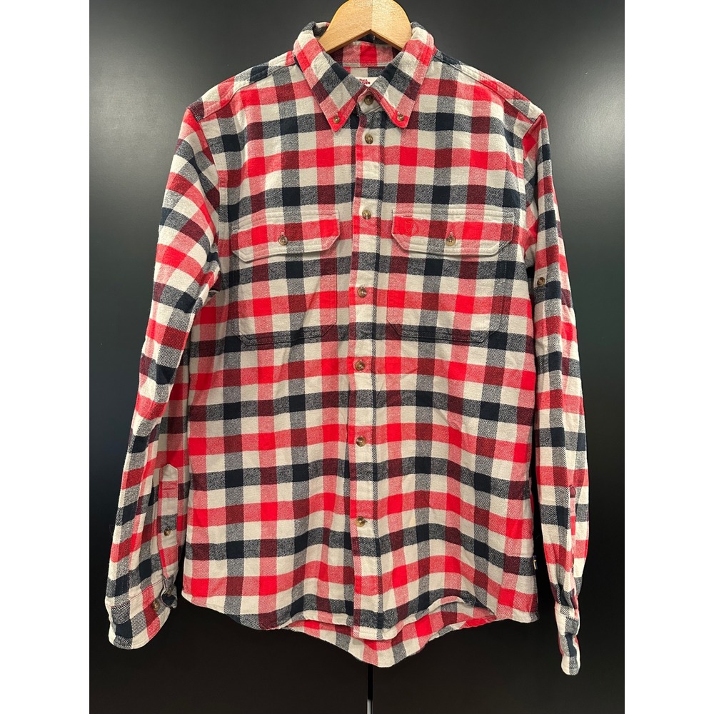 Fjallraven Skog Shirt Mens Large Slim Fit Red Plaid Flannel Button Down 81353